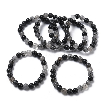 Natural Rutilated Quartz Round Beads Stretch Bracelets for Women BJEW-Z158-03H-03-1