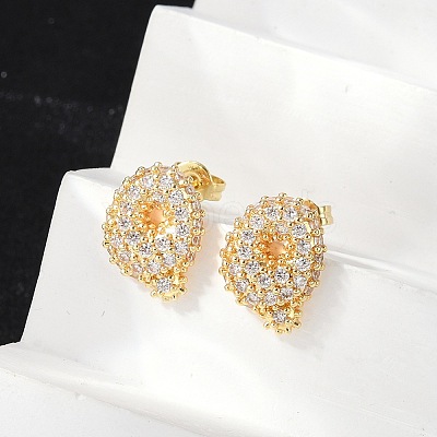 Brass Micro Pave Cubic Zirconia Stud Earrings EJEW-Z091-04G-Q-1