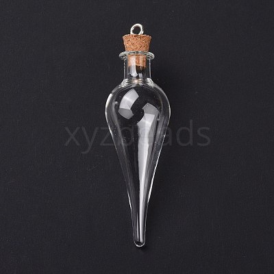 Teardrop Glass Cork Bottle Big Pendants AJEW-A041-01C-1