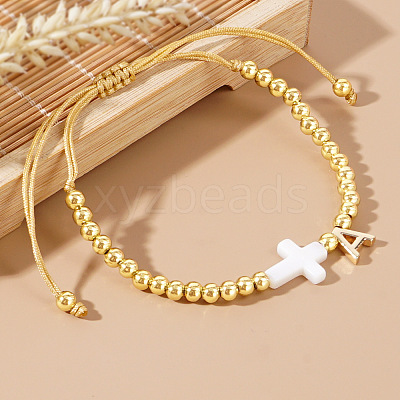 Brass Round Bead Braided Bead Bracelets VB3830-1-1