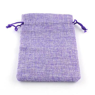 Polyester Imitation Burlap Packing Pouches Drawstring Bags ABAG-R005-14x10-03-1
