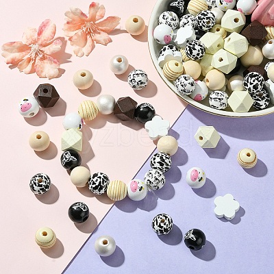 DIY Animal Cattle Theme Wooden Beaded Keychain Making Kits DIY-YW0008-69A-1