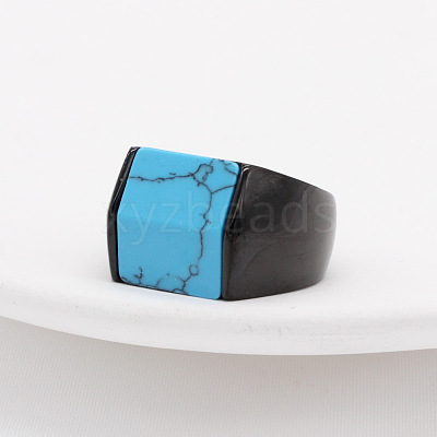 Rectangle Synthetic Turquoise Finger Ring FIND-PW0021-08A-EB-1