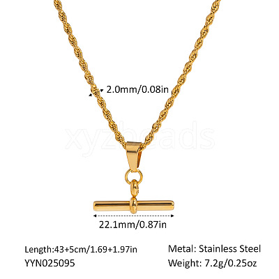Hip-hop Stainless Steel T Bar Pendant Rope Chain Necklaces for Women OE1872-3-1