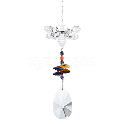 Teardrop Glass Hanging Suncatcher Pendant Decoration DJEW-PW0008-04D-1
