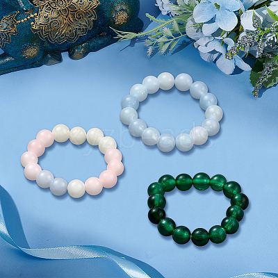 3Pcs 3 Colors Natural Jade Stretch Finger Rings for Women RJEW-GO0001-02-1
