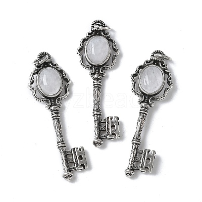 Key Brass Natural Quartz Crystal Big Pendants KK-D361-01AS-13-1