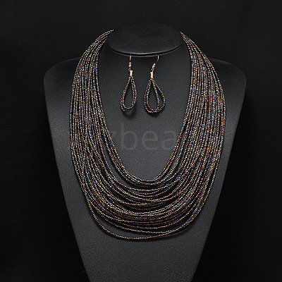 Bohemian Style Glass Seed Beaded Multilayer Necklaces & Teardrop Dangle Earrings Sets WGC1230-05-1