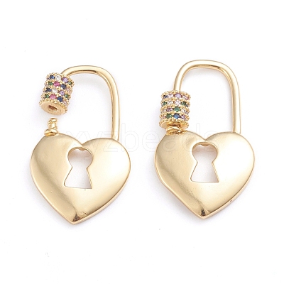Brass Micro Pave Cubic Zirconia Screw Carabiner Lock Charms ZIRC-I041-09A-1