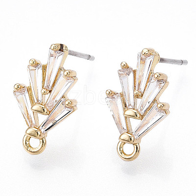 Brass Cubic Zirconia Ear Studs MAK-T011-04G-1