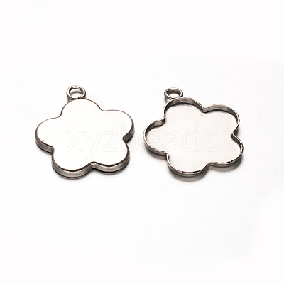 Flower 201 Stainless Steel Pendants Cabochon Settings STAS-D111-15-1