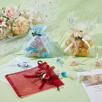 40Pcs 4 Colors 3D Flower Organza Drawstring Bags OP-BBC0001-06C-1