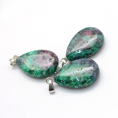 Teardrop Dyed Natural Ruby in Zoisite Pendants G-Q368-22-1