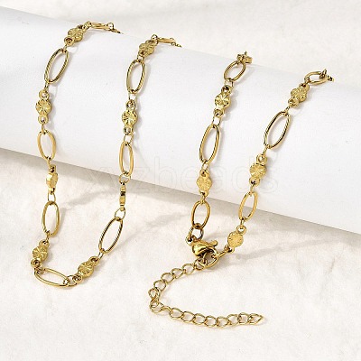304 Stainless Steel Flower Link Chain Necklaces for Women NJEW-A046-02C-G-1
