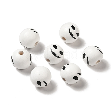 Printed Round Wood European Beads WOOD-M006-02-1