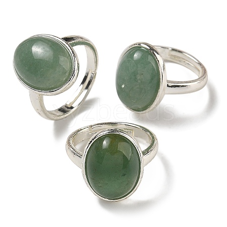 Natural Green Aventurine Oval Adjustable Rings RJEW-K371-07S-20-1