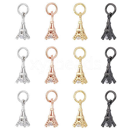 DICOSMETIC 12Pcs 4 Colors Brass Micro Pave Clear Cubic Zirconia Charms ZIRC-DC0001-18-1