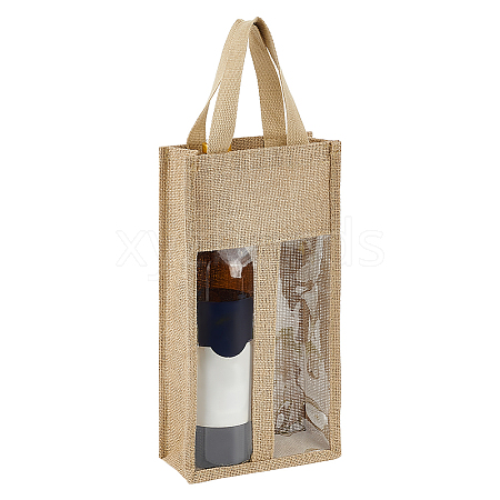 Jute Wine Storage Handbag with PVC Clear Window ABAG-WH0045-18-1