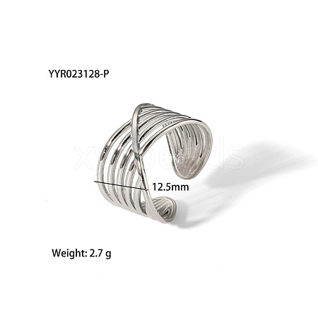 Stainless Steel Cross Hollow Web Cuff Ring Unique Design KZ3825-1-1