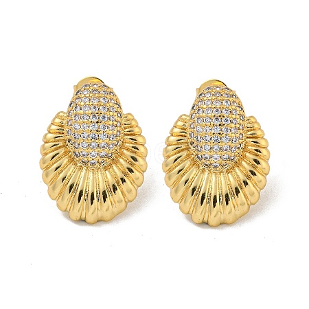 Teardrop Brass Pave Clear Cubic Zirconia Stud Earrings EJEW-N054-40G-1