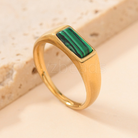 304 Stainless Steel & Synthetic Malachite Finger Rings WG525D6-02-1