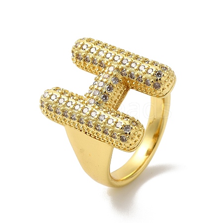 Letter Brass Micro Pave Clear Cubic Zirconia Open Cuff Ring for Women RJEW-N046-03H-G-1