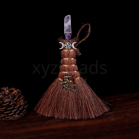 Natural Rose Quartz Witch Brooms Pendant Decorations PW-WG0D0C3-01-1