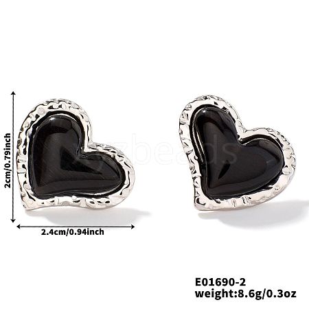 Natural Stone Cat Eye Heart-shaped Stud Earrings GI3370-1-1