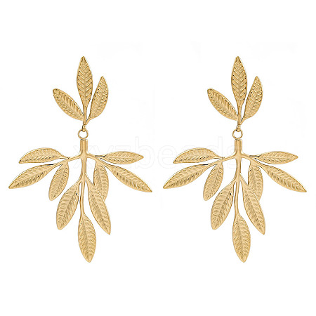 304 Stainless Steel Leaf Theme Stud Earrings For Women EJEW-B110-03G-05-1