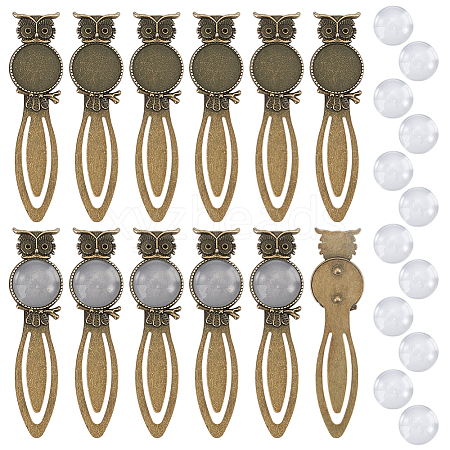 12Pcs Owl Vintage Tibetan Style Alloy Bookmarks Cabochon Settings AJEW-HY0002-05-1