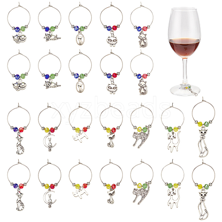 24Pcs 12 Style Tibetan Style Alloy Pendant & Brass Ring Wine Glass Charms AJEW-AB00056-1