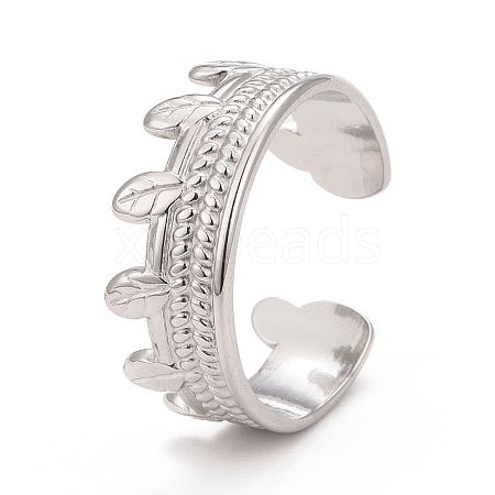 304 Stainless Steel Leaf Open Cuff Ring for Women RJEW-C025-03P-1