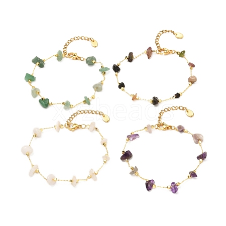 Natural Mixed Gemstone Chip Beaded Bracelet for Girl Women BJEW-JB06983-1