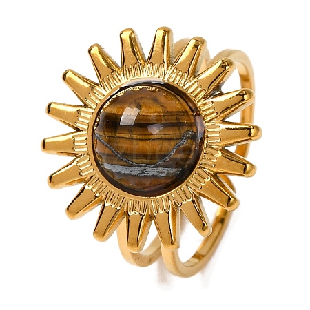 Natural Tiger Eye Finger Rings RJEW-Q822-42G-05-1