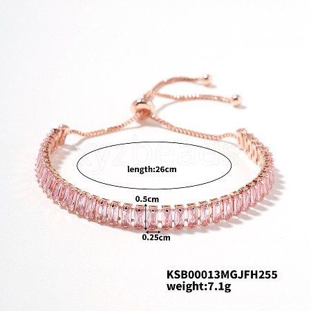 Simple and Elegant Minimalist Style Brass Light Padparadscha Rhinestone Box Chain Slider Women's Bracelets VW1538-1-1