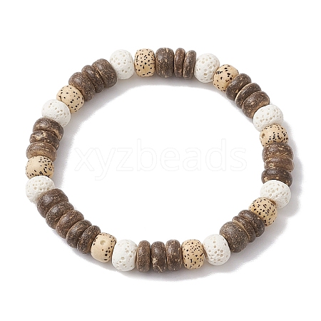 Natural Lava Rock & Wood Beads Bracelets BJEW-JB10977-1