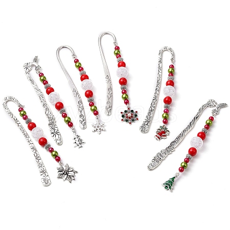 Christmas Theme Alloy Hook Bookmarks AJEW-JK00336-1