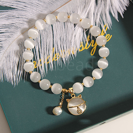 Cat Eye Round Beaded Bracelet with Cat Charms NW3022-1