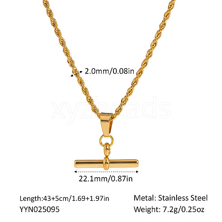 Hip-hop Stainless Steel T Bar Pendant Rope Chain Necklaces for Women OE1872-3-1