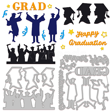 2Pcs 2 Styles Graduation Season Theme Carbon Steel Cutting Dies Stencils DIY-WH0309-878-1