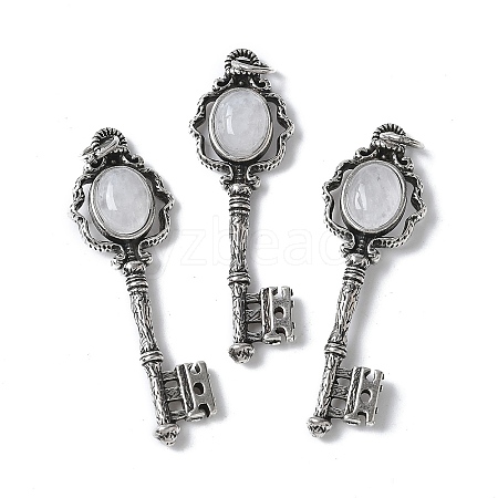 Key Brass Natural Quartz Crystal Big Pendants KK-D361-01AS-13-1