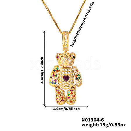 Cute Cartoon Brass Cubic Zirconia Bear Pendant Necklaces TE6912-6-1