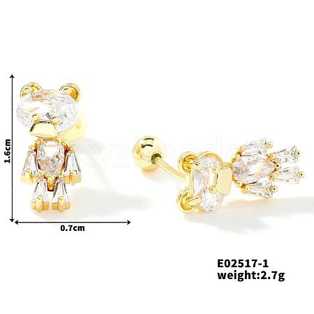 Delicate Cartoon Daily Commute Brass Pave Clear Cubic Zirconia Cartilage Earrings HK9151-1-1