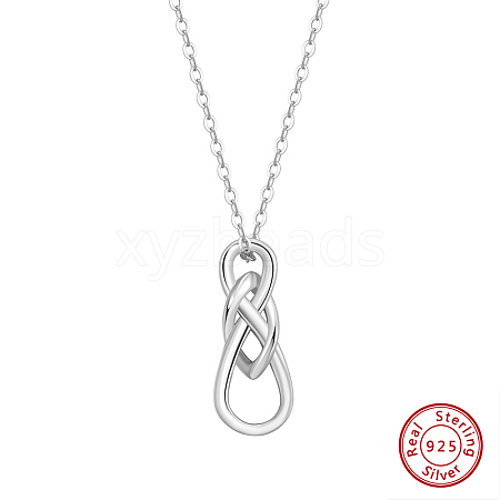 Rhodium Plated 925 Sterling Silver Chinese Knot Pendant Necklaces for Women NJEW-F323-01P-1