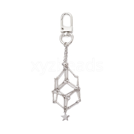 Star 304 Stainless Steel Macrame Chain Pouch Empty Stone Holder Pendant Decoration HJEW-JM02087-1