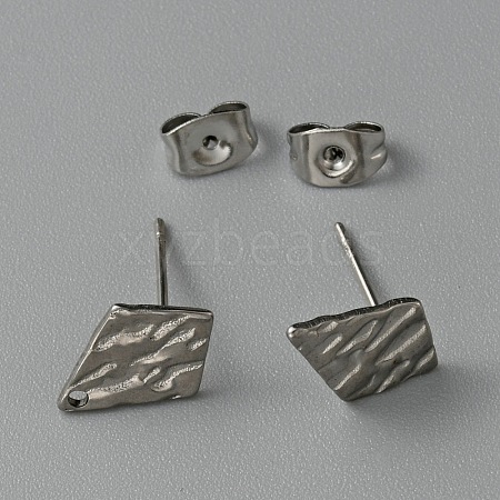 304 Stainless Steel Textured Geometry Stud Earrings Findings with Hole STAS-WH0027-54B-1