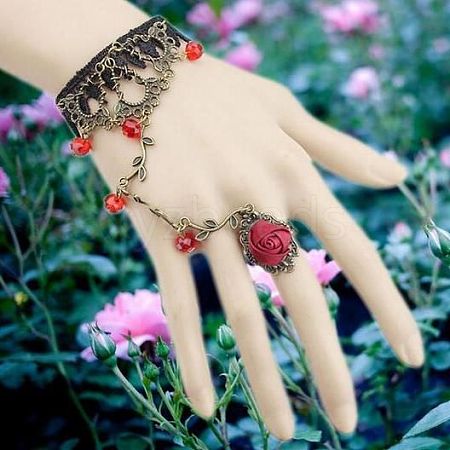 Gothic Style Retro Alloy Lace Flower Link Rings Bracelets for Women WG15940-07-1