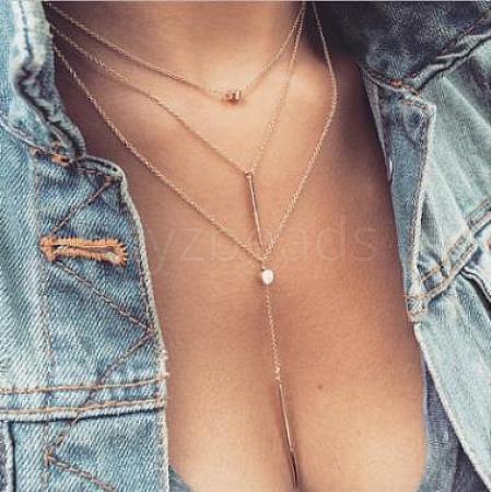 3-layer Alloy Column & Flat Round Pendant Necklaces for Women WG7240D-02-1