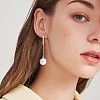 Clear Cubic Zirconia Tassel with Imitation Pearl Dangle Stud Earrings JE1050A-4