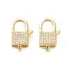 Square Brass Micro Pave Clear Cubic Zirconia Lobster Claw Clasps KK-I354-01G-06-1